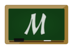 Logo of a chalkboard with the letter M written on it in chalk